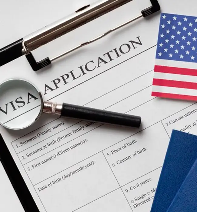 visa application form and us flag